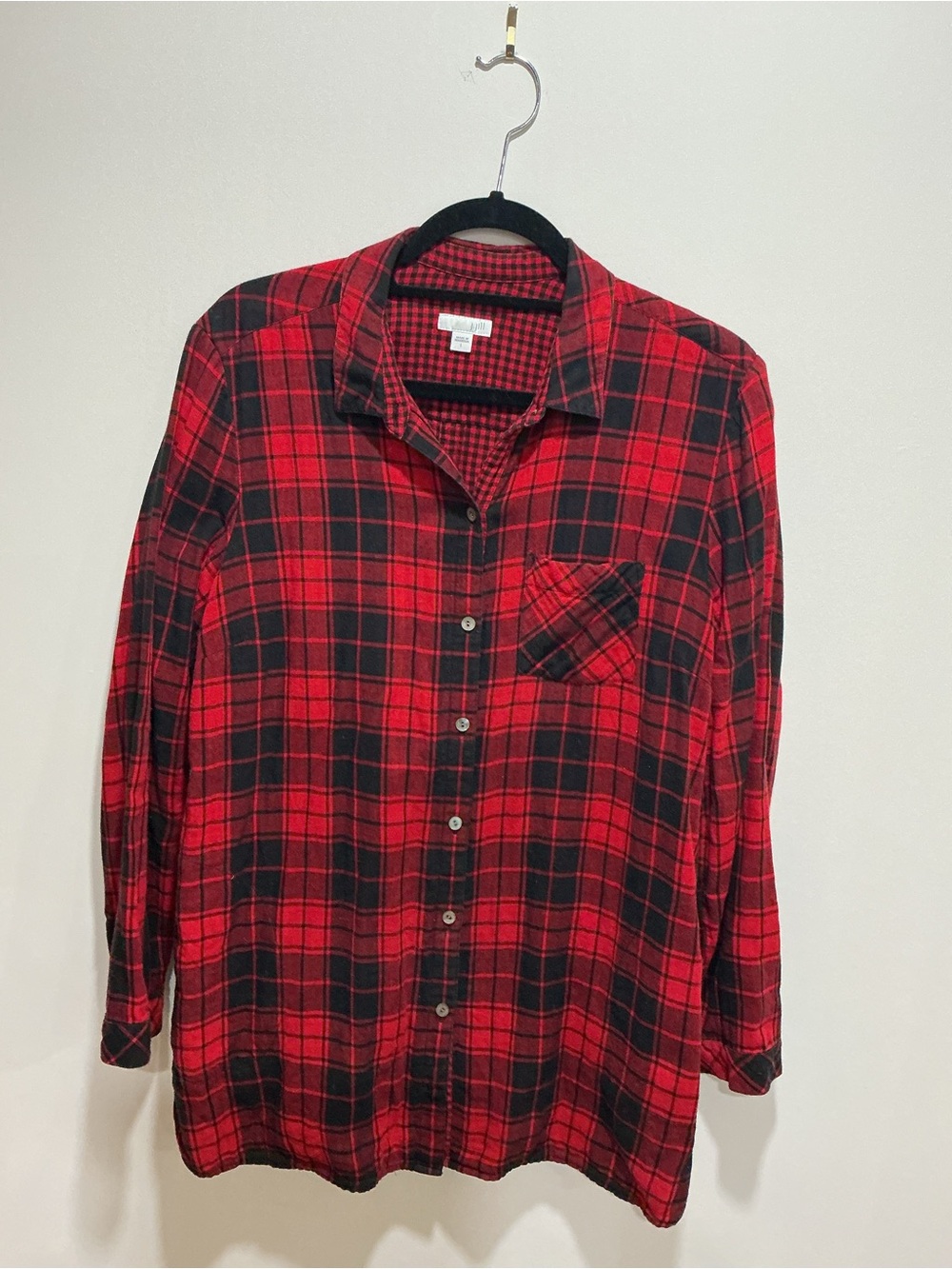 J Jill Red and Black Plaid Button-Down Shirt size large lined